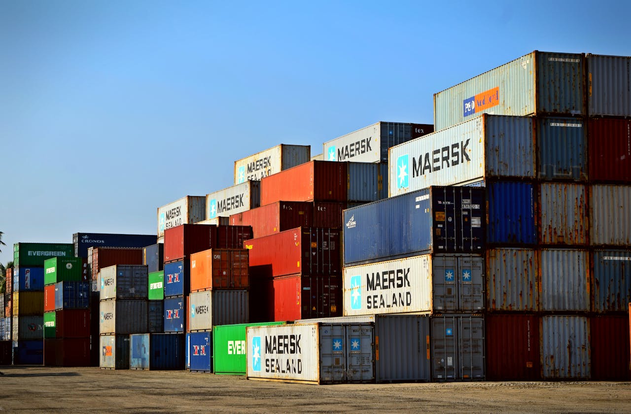 Containers stacked at a shipping port